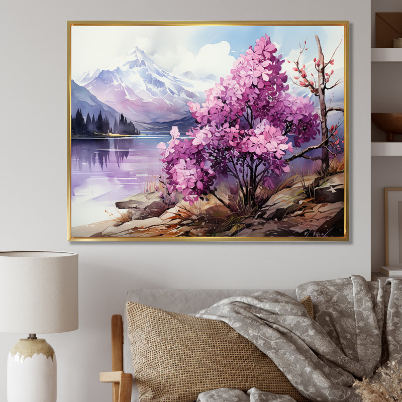 Lilacs Charm Volanco Delight sur toile, Cadre flottant doré, H 30 po x l 40 po x P 1,5 po