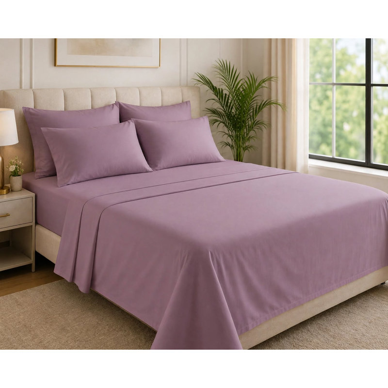 6-Piece Premium Deep Pockets Microfiber Sheet Set, California King, Light Plum