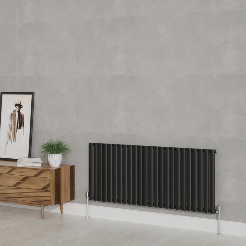 Shirly Horizontal Oval Panel Radiators, 60cm H x 141.6cm W, Normal Black, 1