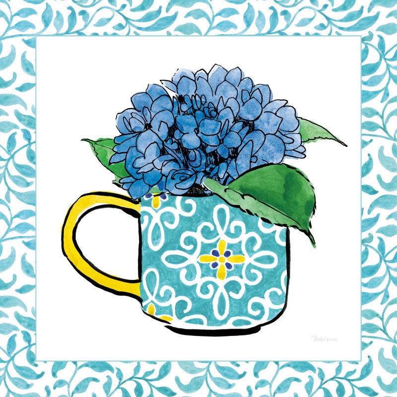 Floral Teacup III Vine Border by Beth Grove - Wrapped Canvas Painting, 122cm H x 122cm W x 3.8cm D