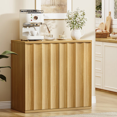 Fluted Sideboard Buffet Cabinet With Storage, 31.5" Modern Kitchen Cabinets With Doors, Coffee Bar Buffet Cabinet For Dining Room, Entryway Cabinets For Living Room, Natural