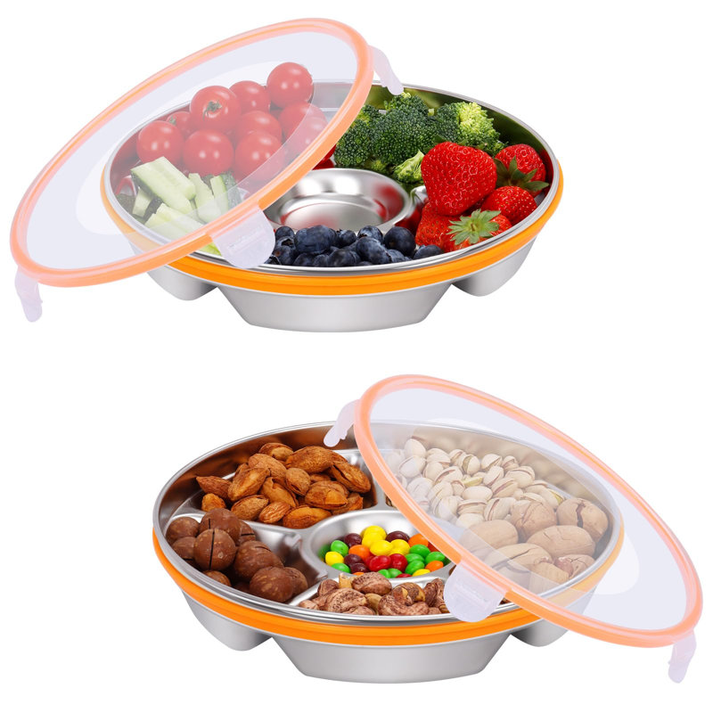 Veggie Tray with Lid and Dip - 2 Pack Divided Serving Tray with Lid