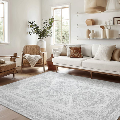 Denyah Washable Area Rug for Living Room  Non Slip Gray Rugs Gray