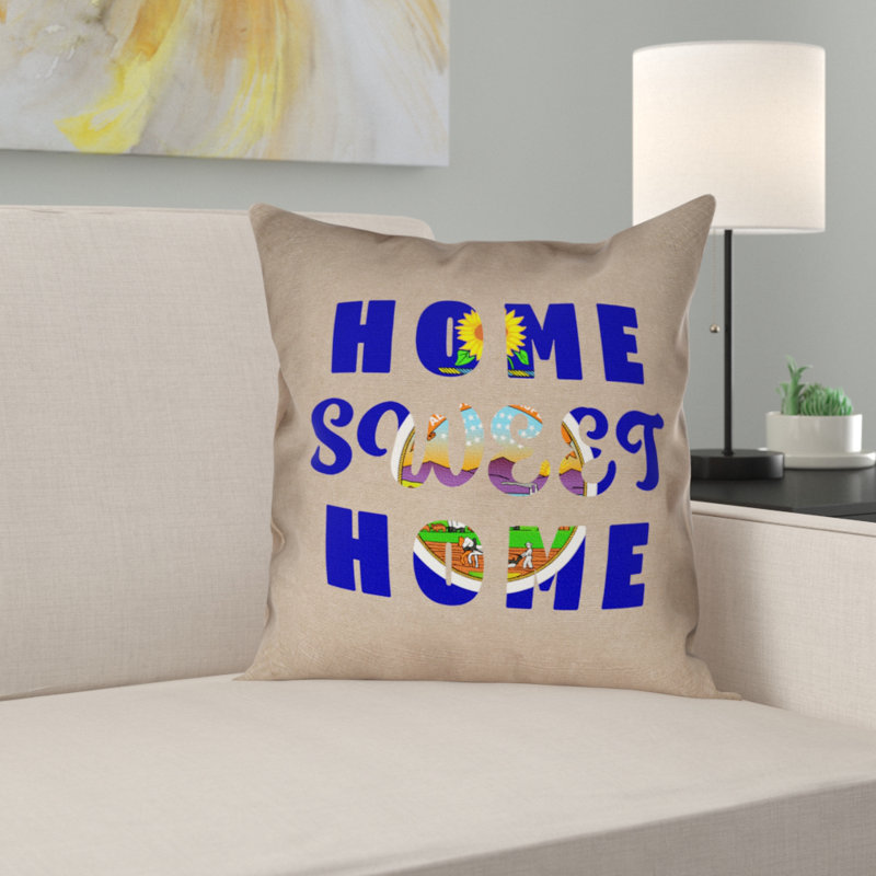Oreiller Katelyn Smith Home Sweet Kansas, 18 po x 18 po, Croisé en coton - utilisation intérieure seulement