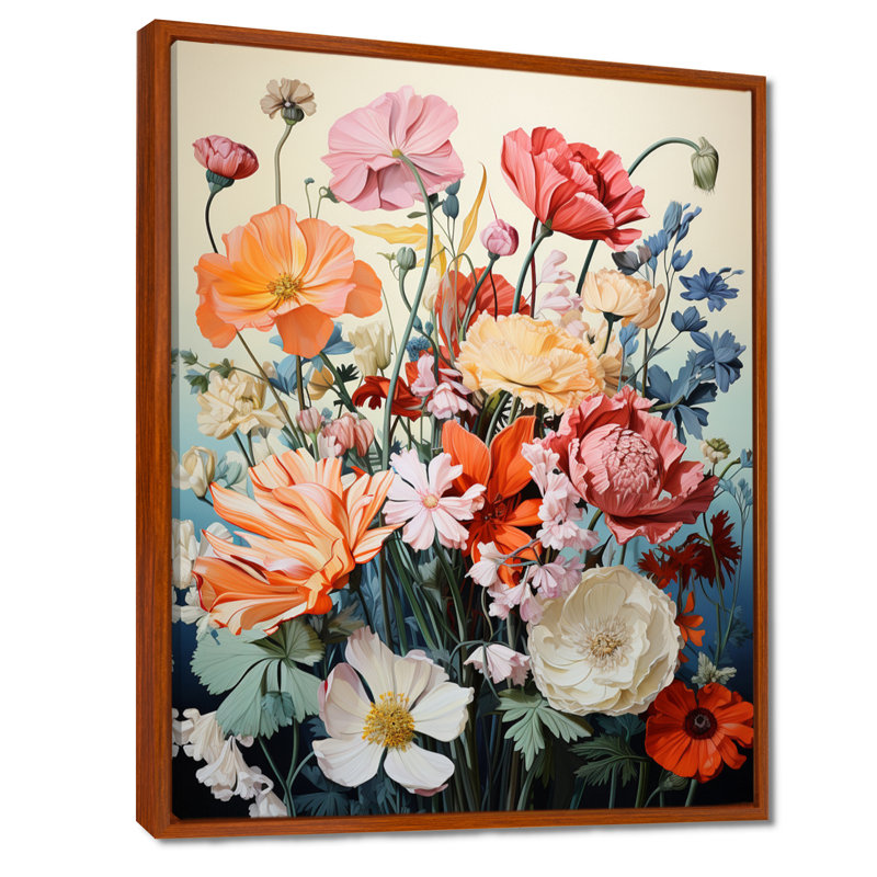 «Vibrant Blooming Wildflowers Retro Colors - Assortiment de bouquets», reproduction d'art mural, H 20 po x l 12 po x P 1 po