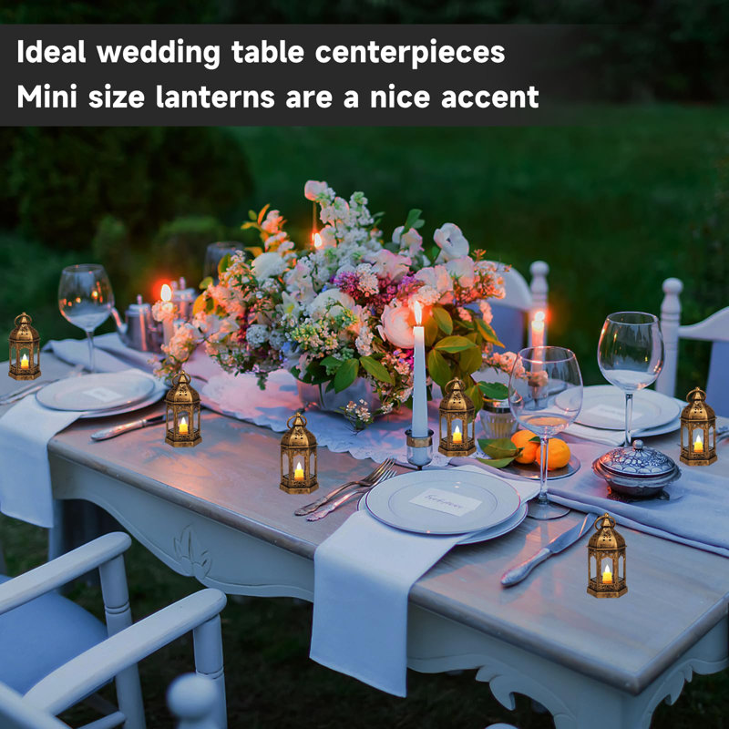 8Pcs Mini Lanterns with Flickering LED Tea Candle, Bronze