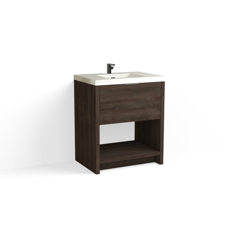 Vista 30" W Freestanding Single Bathroom Vanity, White Gloss, Single-Hole, White Nanomatte/Matte Black