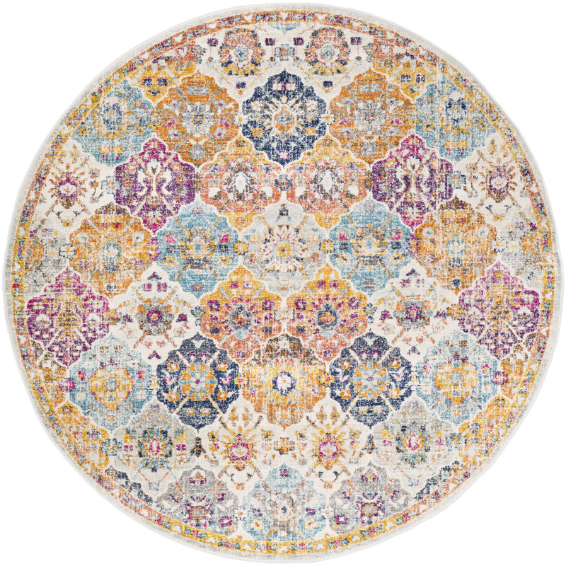 Sterne Machine Woven Beige/Blue/Orange/Pink/Teal/Yellow Indoor Rug, Round 160 cm