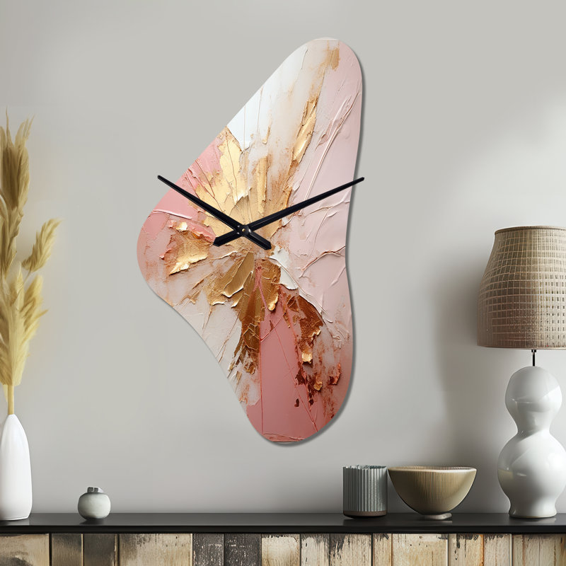 Or et rose, peinture fusion - peinture abstraite, horloge murale, Médium