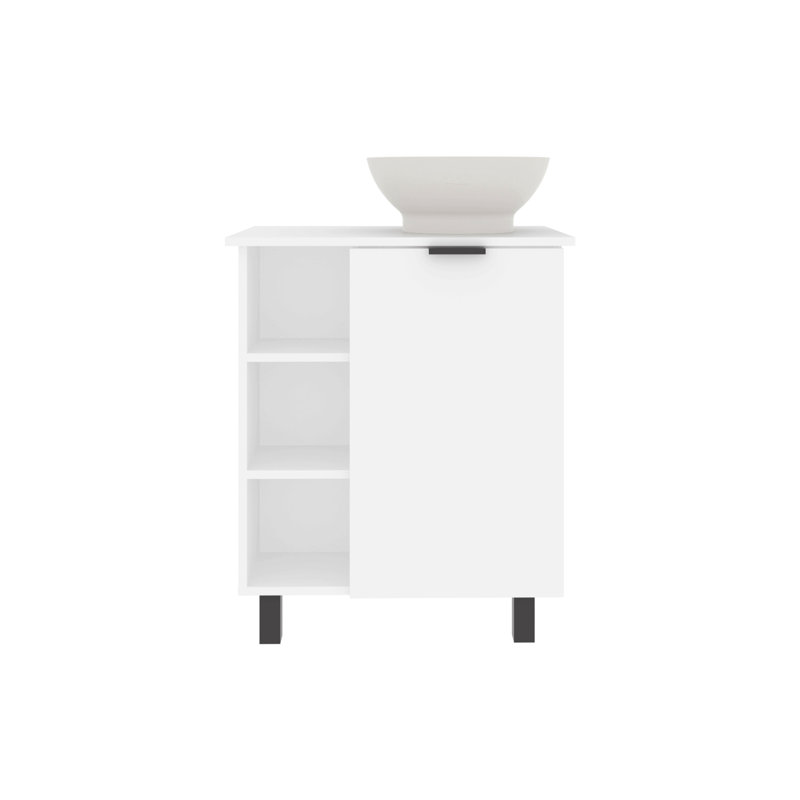 Meuble-lavabo de salle de bain flottant Allegra, portes doubles et tablette de rangement, Blanc