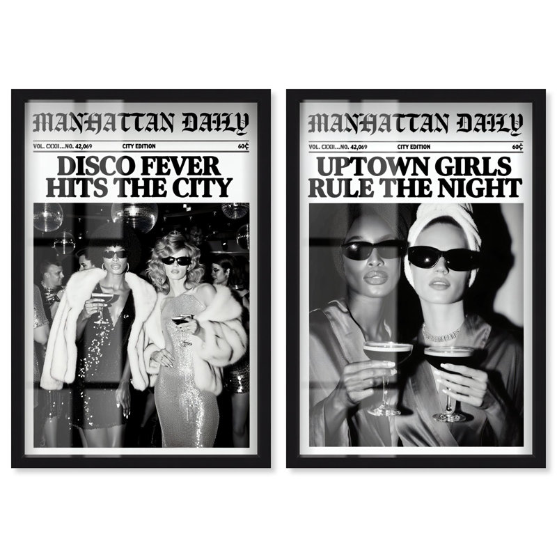 «Uptown Night Shadowbox Print Fashion Wall Art Set» par Art Remedy, cadre noir, 36 x 54, H 55 po x l 37 po, Structure noire