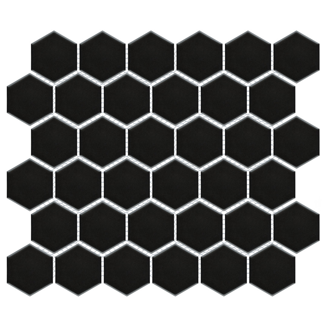 Metro 2" Hex Matte Black 11-1/8 in. x 12-5/8 in. Porcelain Mosaic Floor and Wall Tile Merola Tile