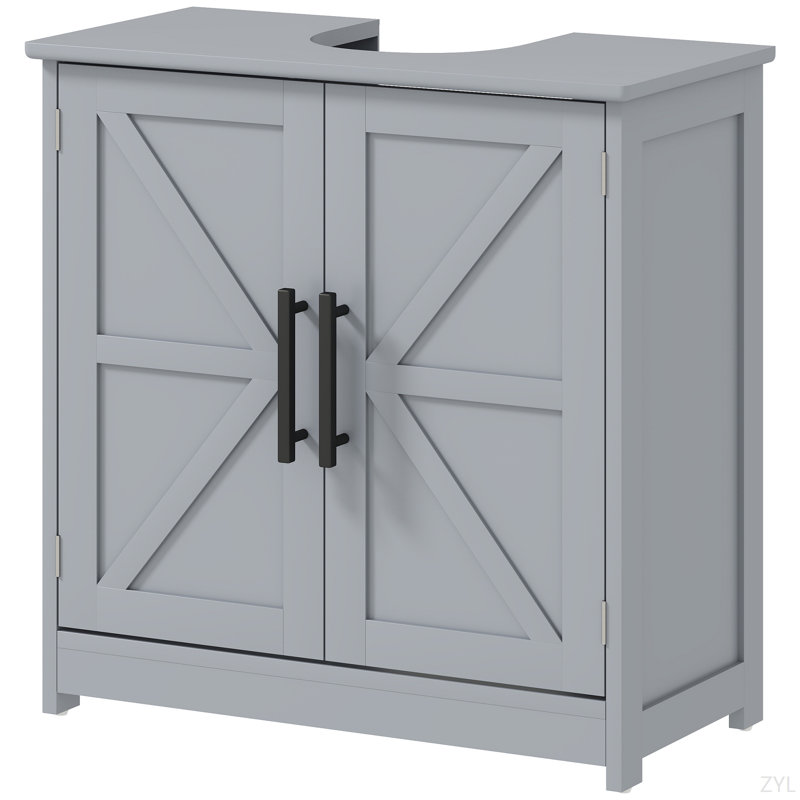 Pedestal Sink Storage Cabinet, Bathroom Sink Cabinet With 2 Barn Doors And Adjustable Shelf (Without Washbasin), Black
