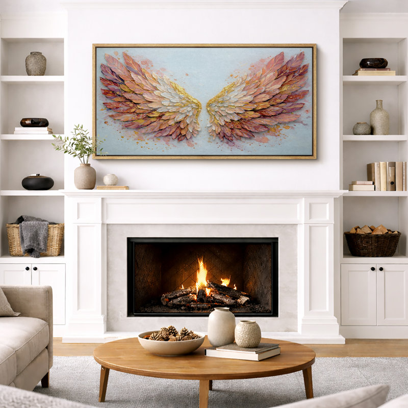 «Warm Toned Angel Wings», impression abstraite sur toile, impression sur toile encadrée, 30" H x 60" W x 1.5" D, Natural
