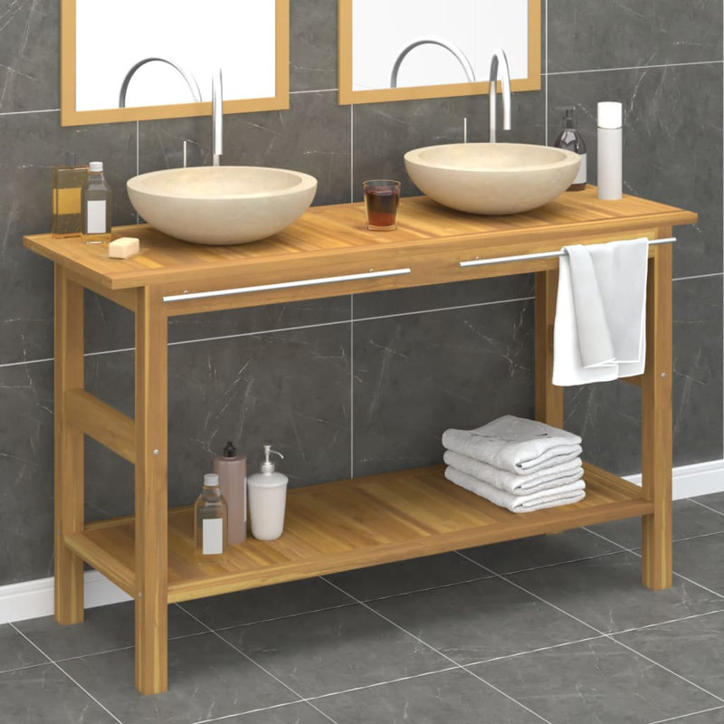 1320mm Double Bathroom Vanity with Vessel Marble Basin, Cream