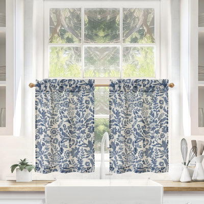 Kitchen Curtain Floral Tier Linen Short Pinstripe Cafe for Living Room Bathroom Julia Farmhouse Rustic Curtains Rod Pocket 2 Panels