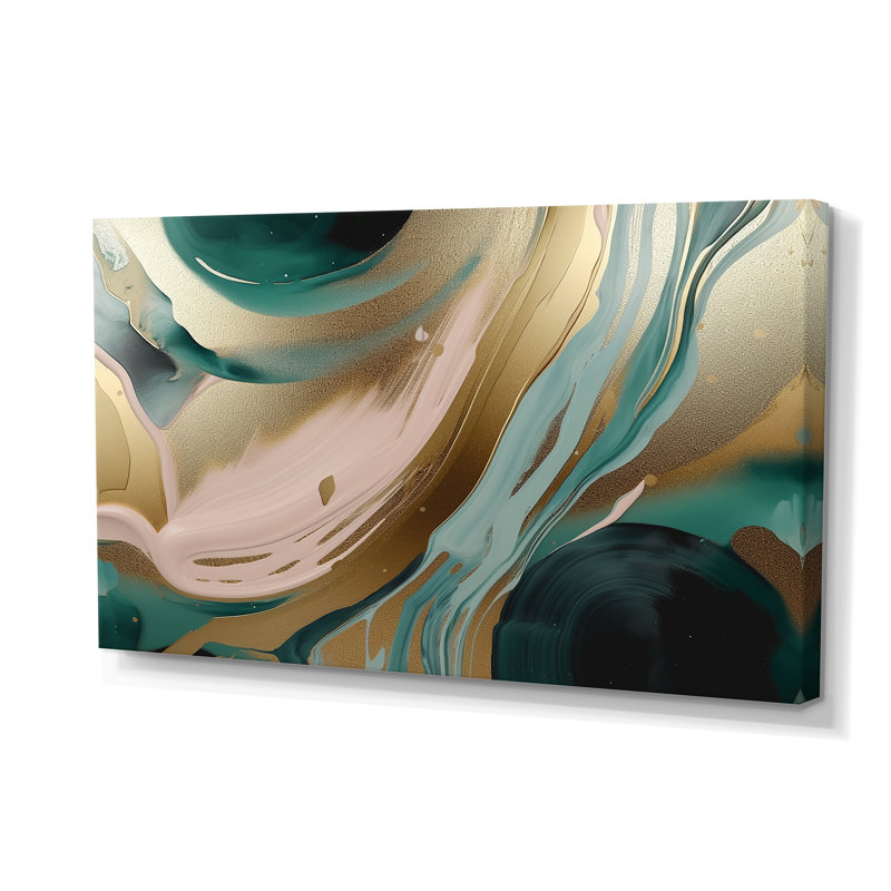 Or et vert marbré Euphoria V - art mural abstrait en marbre
