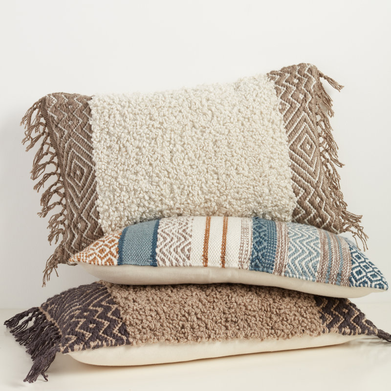 Rautha Blue and Gold Geometric Polyester Throw Pillow