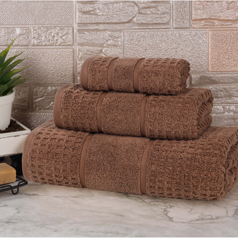 Hisela Zero Twist Cotton Solid Waffle Honeycomb Plush Soft Absorbent Medium Weight Assorted Towel Set, 3 Piece Towel Set