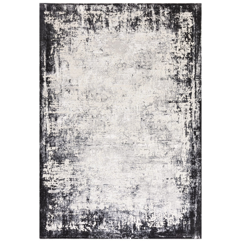 Abrienne Soft Shiny Border Black/Grey Rug, Runner 66 x 240cm