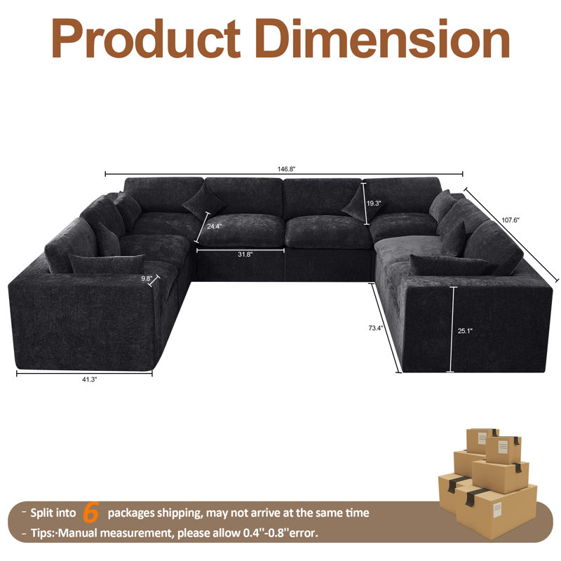 Canapé modulaire 155 '' Cloud Compression, Chenille foncé
