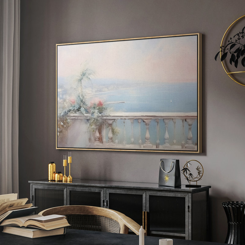 Paysage rétro - DLxxx, Toile naturelle avec cadre flottant, H 25 po x l 37 po x P 1,5 po