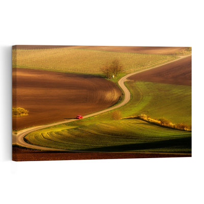Winding Countryside Road Peaceful Vibrant Abstract Autumn Landscape Wall Art Print 1 Piece Wrapped Canvas Wall Art