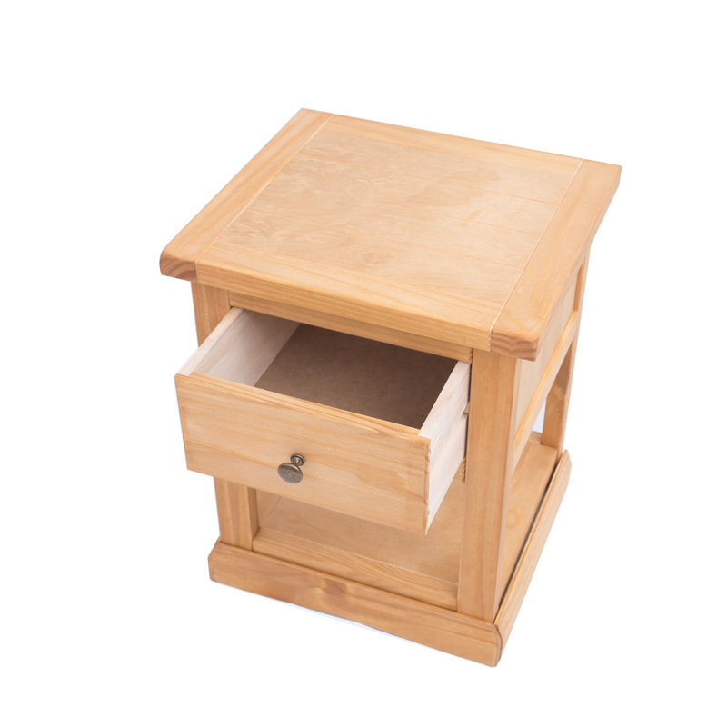 Schumacher 45 cm W Bedside Table, Natural/Brown/Antique Brass