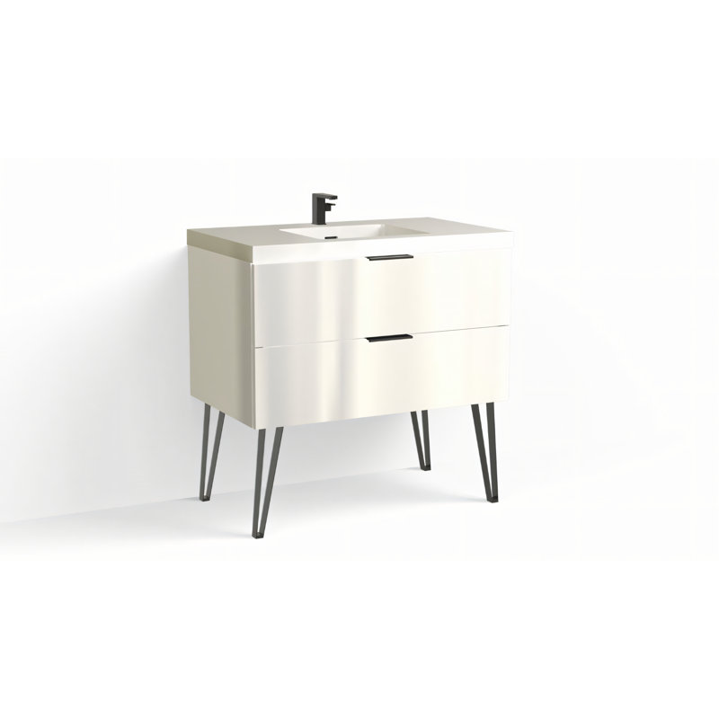 Avila 36" W Freestanding Single Bathroom Vanity with Dawson Leg, White Acrylic, Matte Black, Gloss White/Single