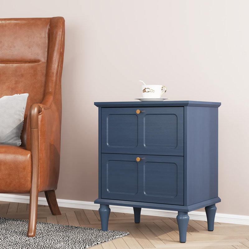 Mid-Century Modern Nightstand with Draws（set of 2）, Blue