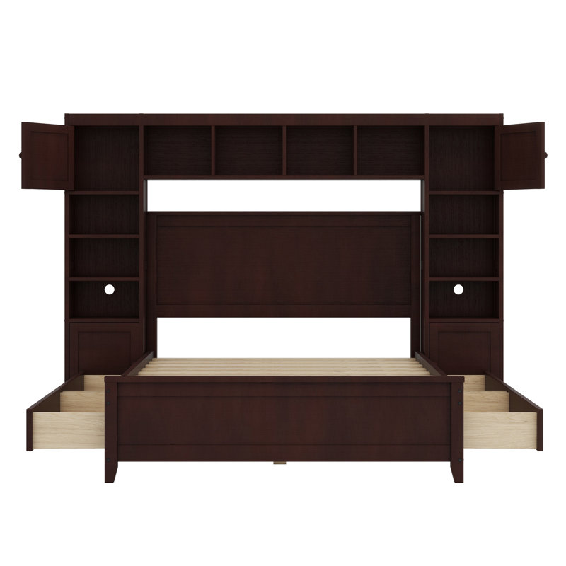 Lit avec armoire et tablette tout-en-un, Brown