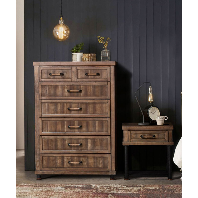 Barn Brown Wood and Metal Side Table with Drawer