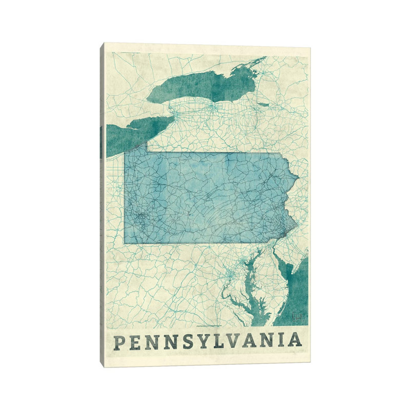 Pennsylvania Map 1 Piece Wrapped Canvas Wall Art, 101.6 cm H x 66.04 cm W x 1.91 cm D