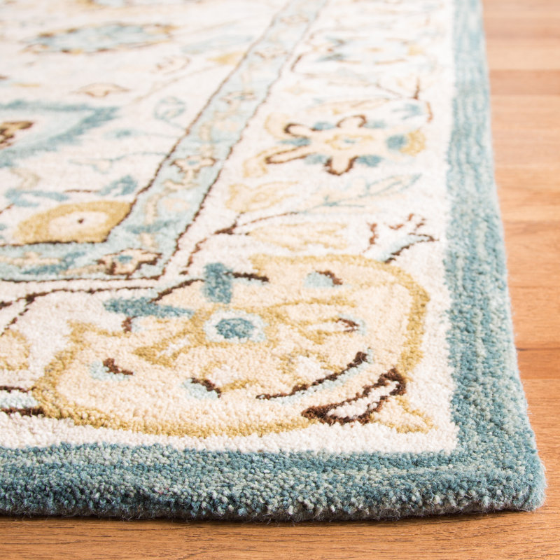 Handmade Tufted Blue Wool Round Area Rug, 24"
