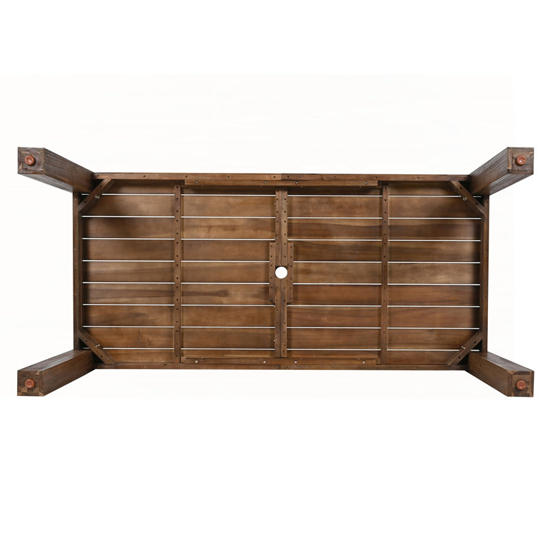 Ensemble de salle à manger rustique en bois d'acacia pour 6 personnes avec trou pour parasol, coussins confortables et fabrication durable pour l'extérieur