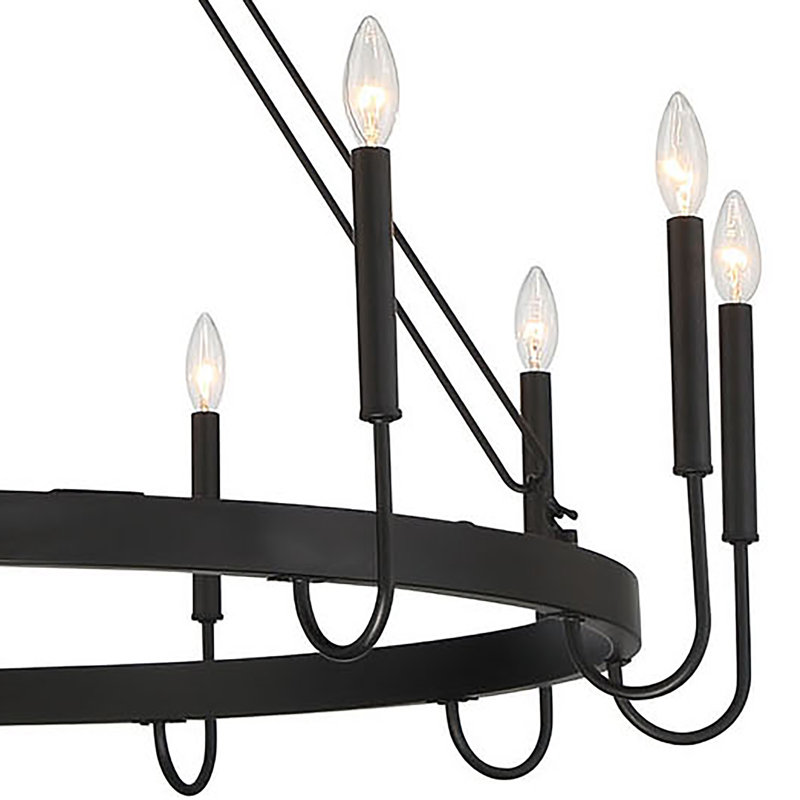 Lustre de style bougie en acier à 12 lumières Arango, Noir indémodable