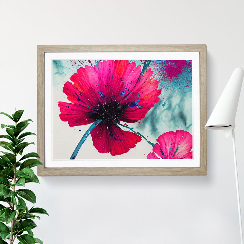 Carnation Flower Abstract - Single Picture Frame Painting, 25cm H x 34cm W x 2cm D, Oak Framed