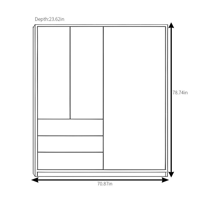 Simple Wooden Colour Wardrobe, 78.74"H x 70.87"W x 23.62"D