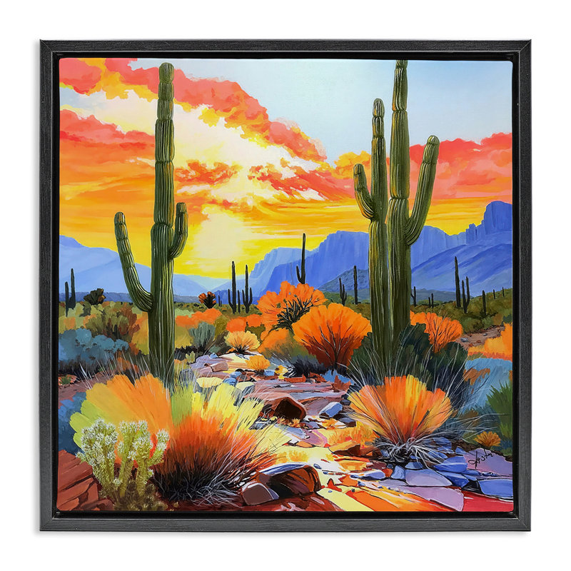 Cadre flottant Desert Splendor Cacti, design par John Jaster, H 25 po x l 25 po, Cadre flottant noir de jais