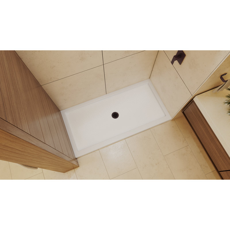 DreamLine SlimLine P 36 po x l 54 po x H 2 3/4 po Base de douche en alcôve blanche à simple seuil avec bonde centrale bronze huilé
