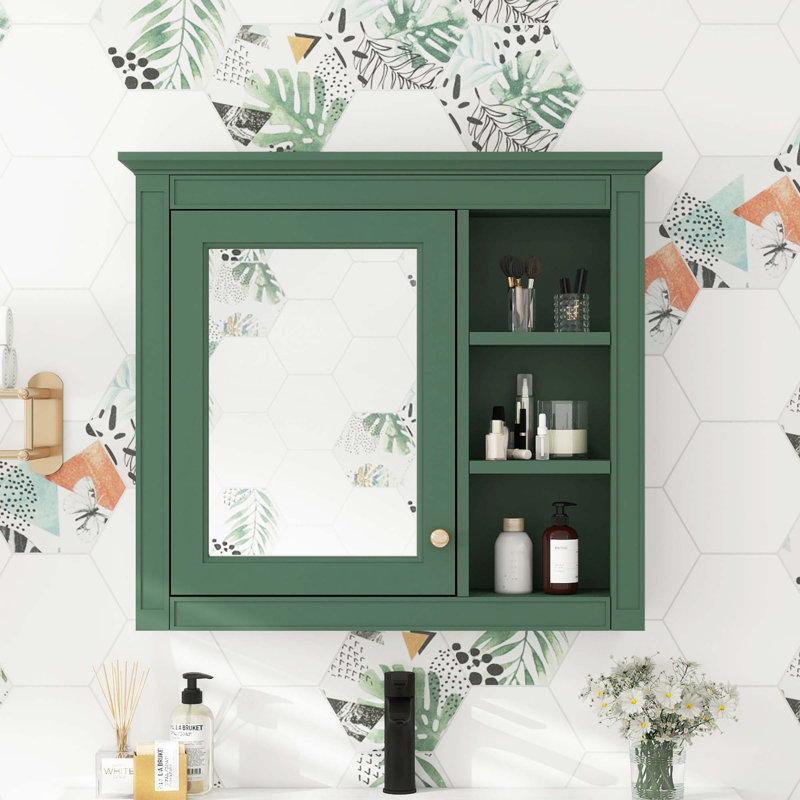 Armoire à pharmacie murale avec miroir et 3 tablettes ouvertes Dorla, Vert