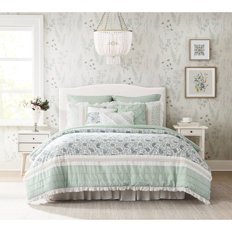 Édredon 9 pièces en coton très grand lit, Aqua