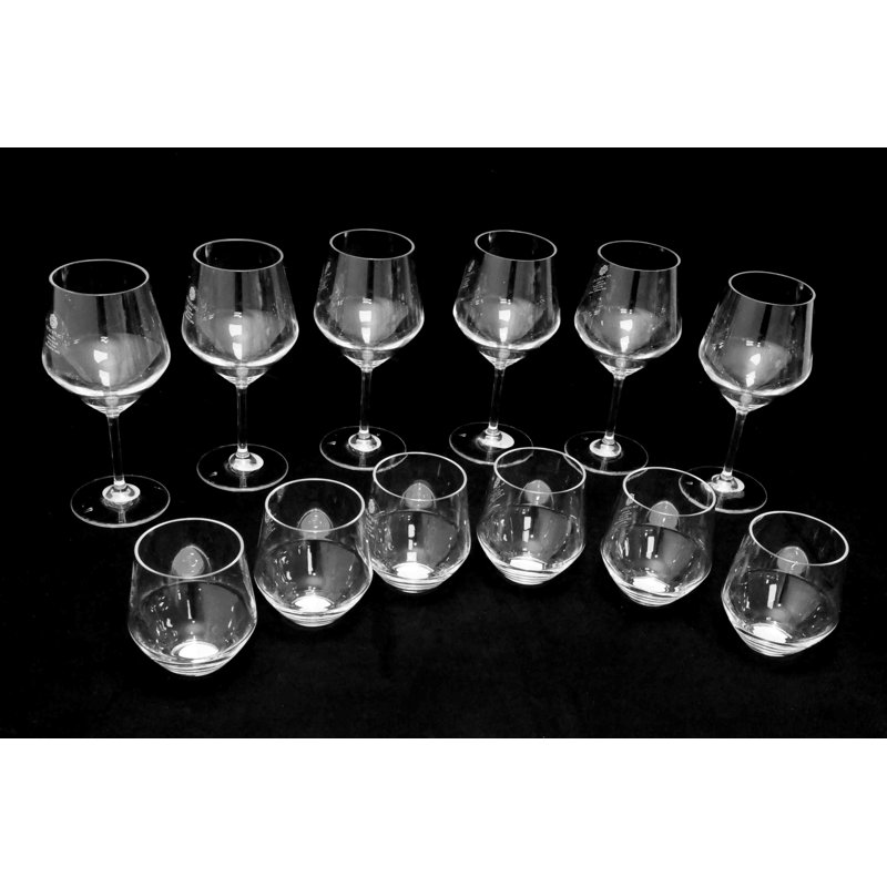 Darnez Angle Collection 12 Pieces Acrylic Wine Glass Set - Includes 2 Sizes, Clear