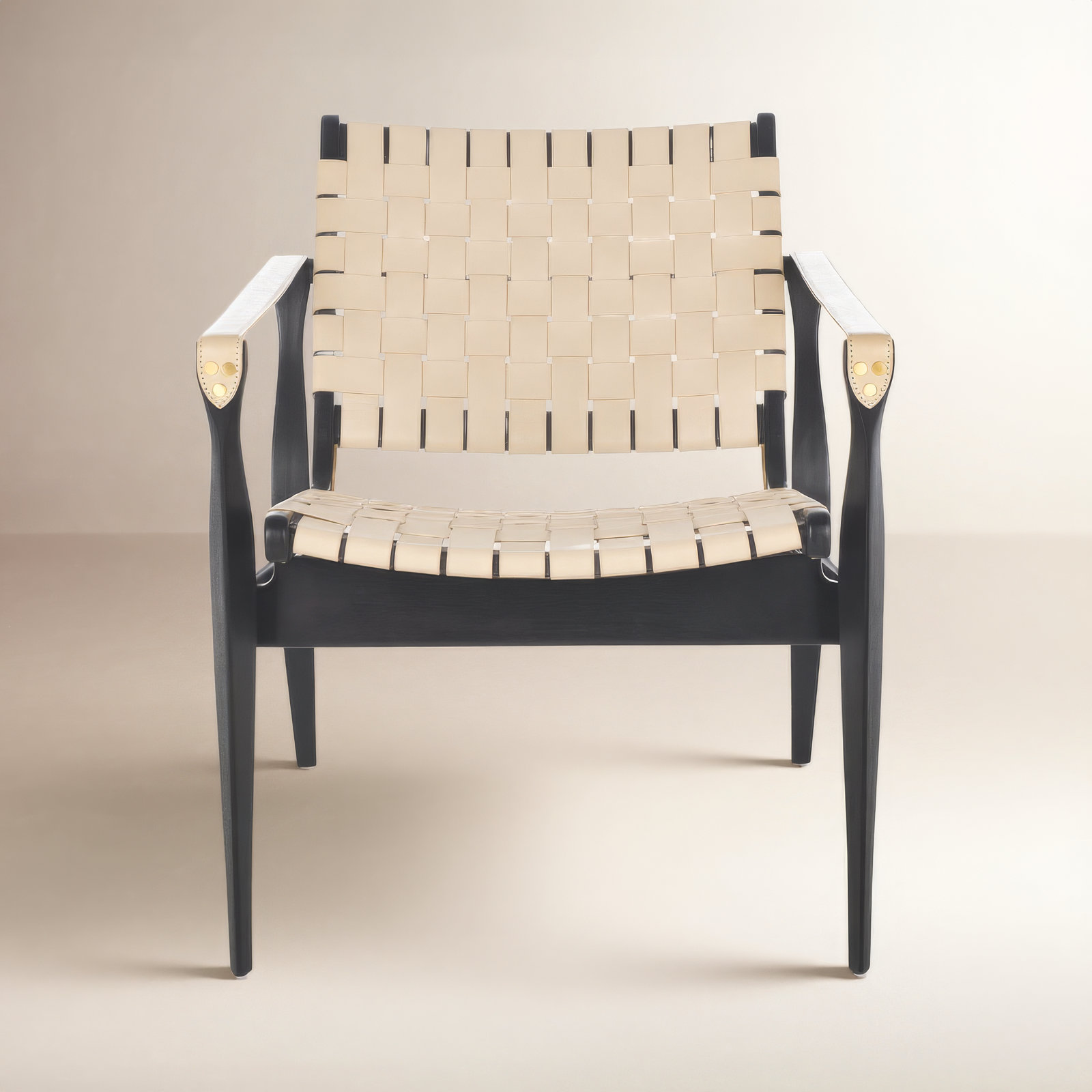 Kenan Upholstered Armchair, White Genuine Leather, Black