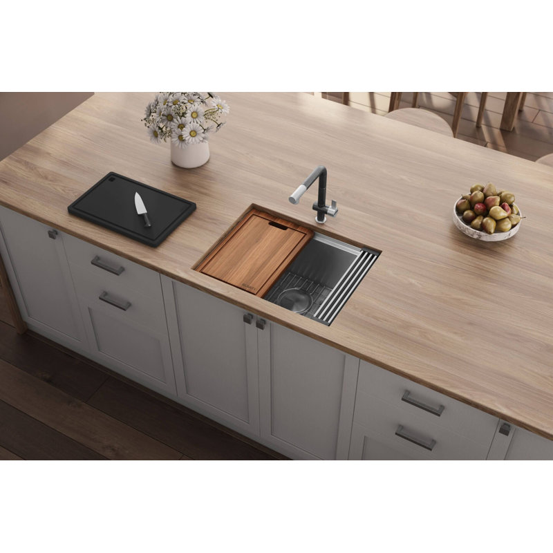 Ruvati Workstation Rounded Corners Undermount Ledge Kitchen Sink with Accessories, 10" H x 19" W x 27" L