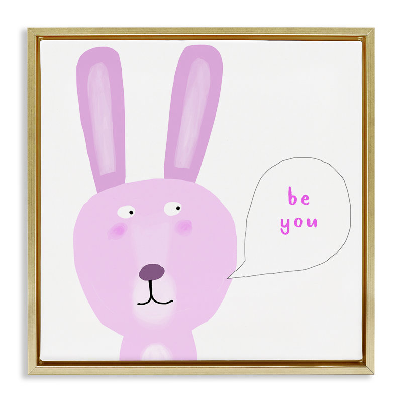 «Pink Be You Bunny», art mural par Carla Daly, H 18 po x l 18 po, Cadre flottant métallique doré