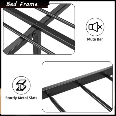 Full/Queen/King Size Bed Frame with Headboard,Industrial Platform Full Bed Frame with Strong Metal Slats Support,Under-Bed Storage,No Noise,Easy Assembly