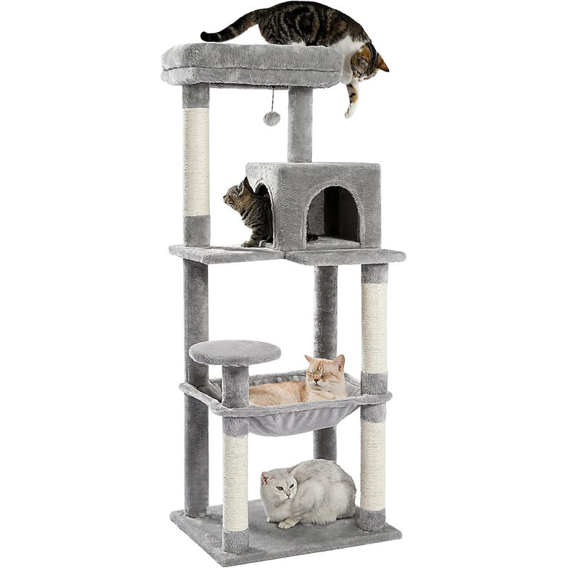 Eluster 56.3" H Cat Tree, Gray, 56.3" H x 21.6" W x 17.7" D