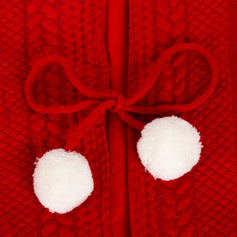 Red Cable Knit Tree Skirt with White Faux Fur Trim