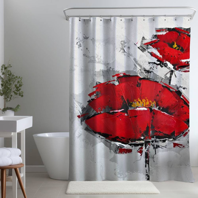 Floral – Polyester Shower Curtain, Dye Sublimation Print, 71" W × 74" L